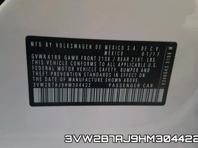 3VW2B7AJ9HM304422 фото 2