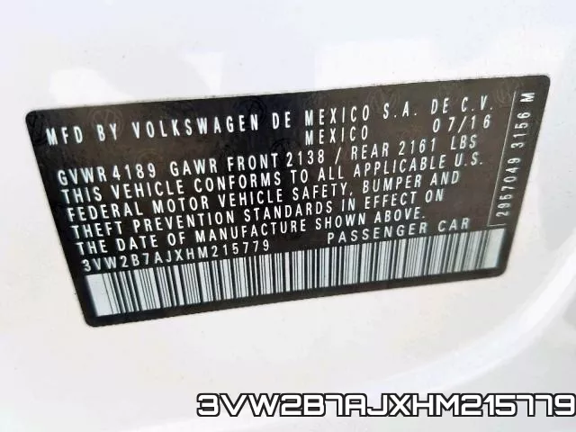 3VW2B7AJXHM215779 фото 2