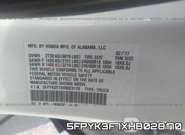 5FPYK3F7XHB028170 фото 10