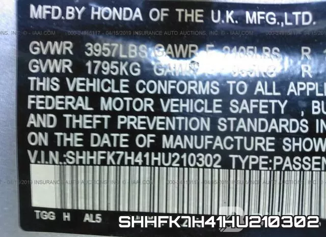 SHHFK7H41HU210302 фото 10
