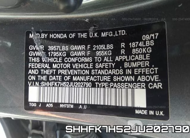 SHHFK7H52JU202790 фото 10