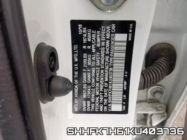 SHHFK7H61KU403736 фото 2