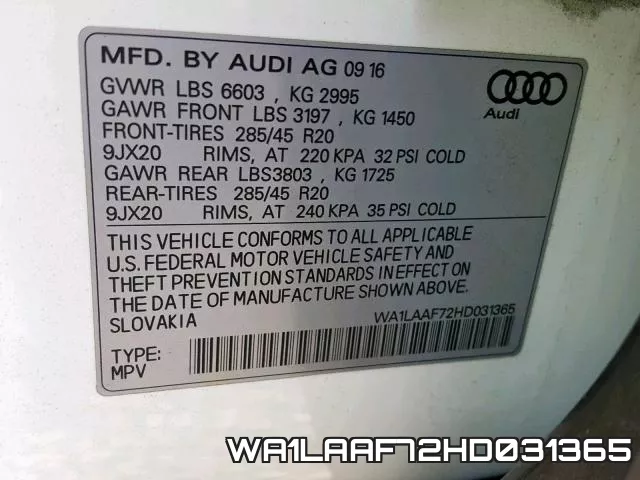 WA1LAAF72HD031365 фото 2
