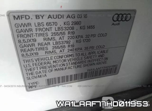 WA1LAAF77HD011953 фото 10