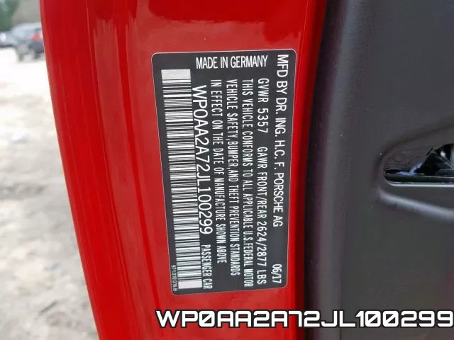 WP0AA2A72JL100299 фото 2