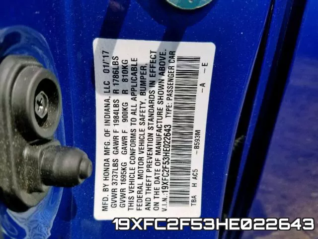 19XFC2F53HE022643 фото 2