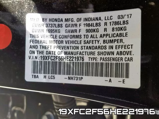 19XFC2F56HE221976 фото 2