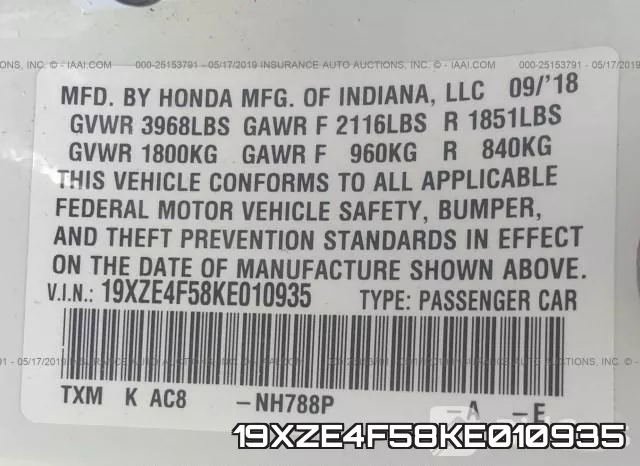 19XZE4F58KE010935 фото 10