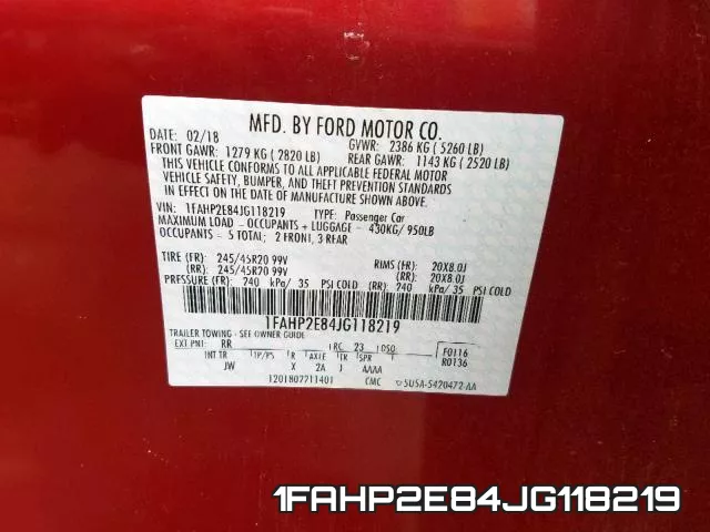 1FAHP2E84JG118219 фото 2