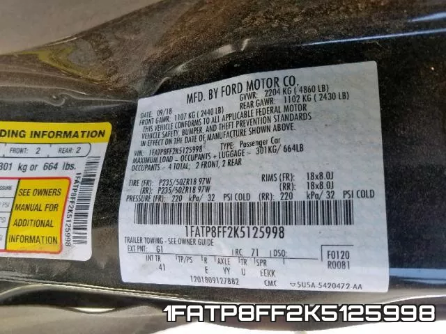1FATP8FF2K5125998 фото 2