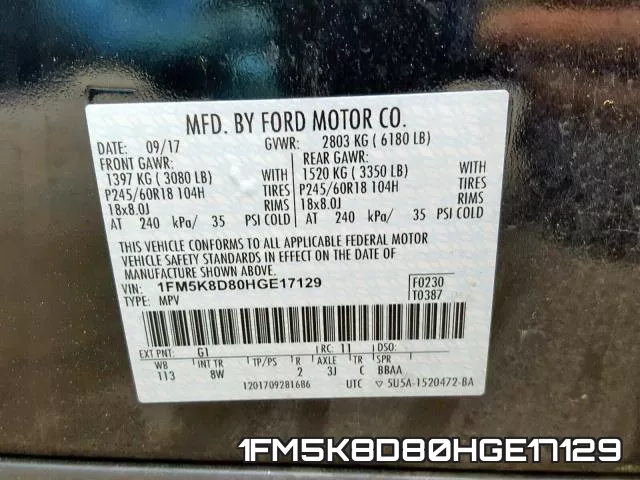 1FM5K8D80HGE17129 фото 2