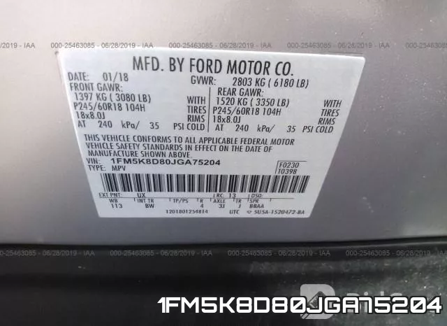1FM5K8D80JGA75204 фото 10