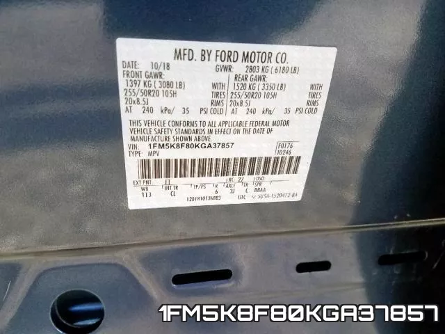 1FM5K8F80KGA37857 фото 2