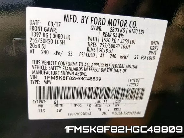 1FM5K8F82HGC48809 фото 2