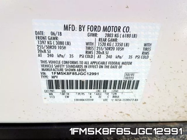 1FM5K8F85JGC12991 фото 2