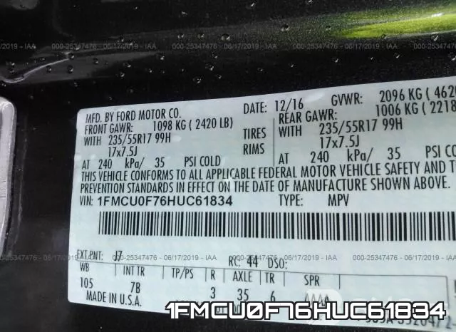1FMCU0F76HUC61834 фото 10
