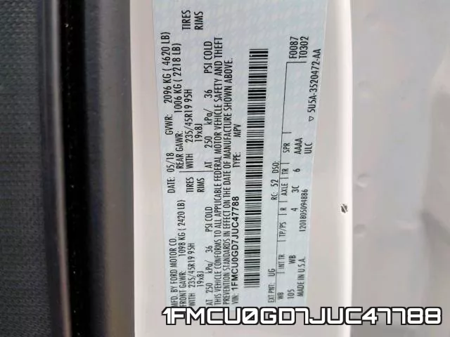 1FMCU0GD7JUC47788 фото 2
