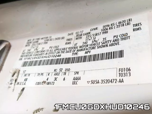 1FMCU0GDXHUD10246 фото 2