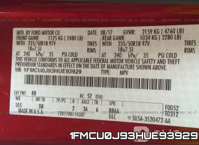 1FMCU0J93HUE93929 фото 10