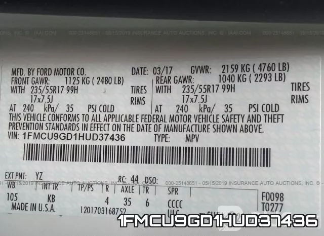 1FMCU9GD1HUD37436 фото 10