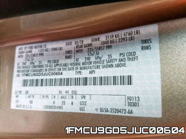1FMCU9GD5JUC00604 фото 2