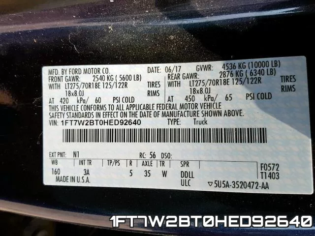 1FT7W2BT0HED92640 фото 2