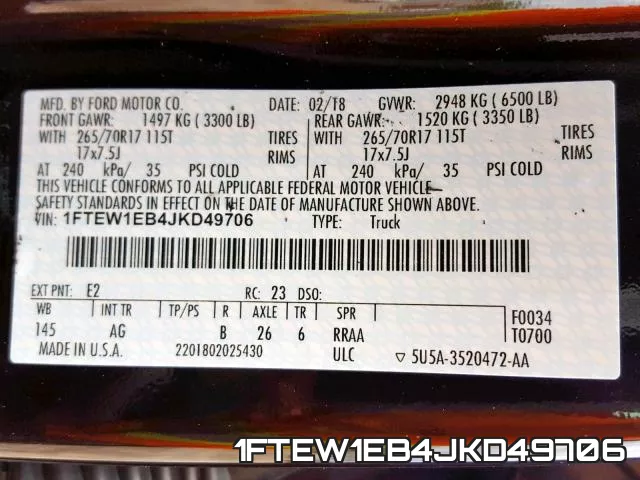 1FTEW1EB4JKD49706 фото 2