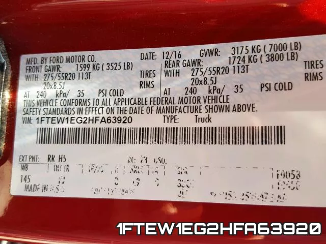 1FTEW1EG2HFA63920 фото 2