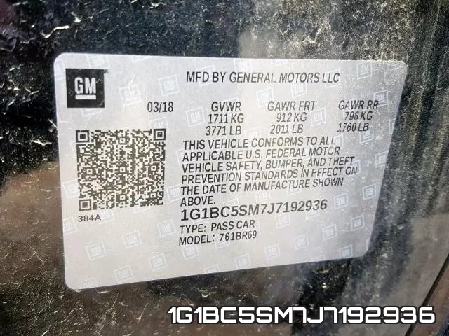 1G1BC5SM7J7192936 фото 2