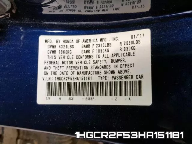 1HGCR2F53HA151181 фото 2