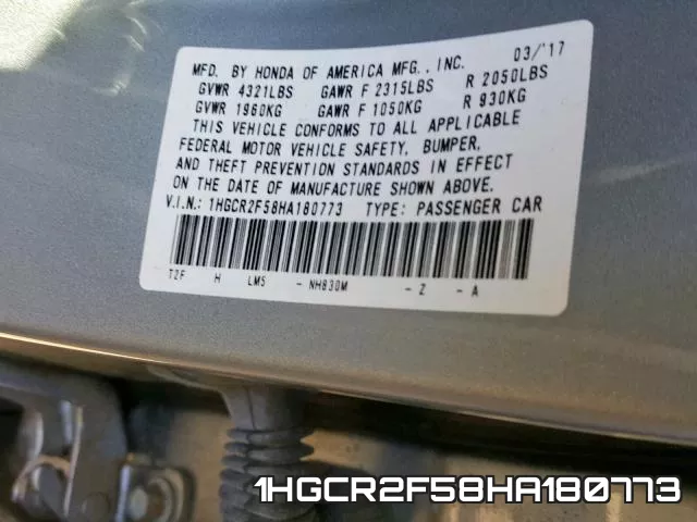 1HGCR2F58HA180773 фото 2