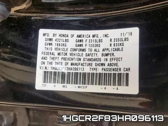 1HGCR2F83HA096113 фото 2
