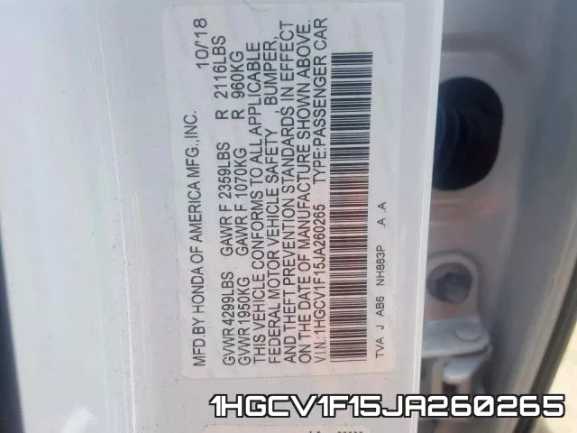 1HGCV1F15JA260265 фото 2