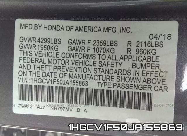 1HGCV1F50JA155863 фото 10