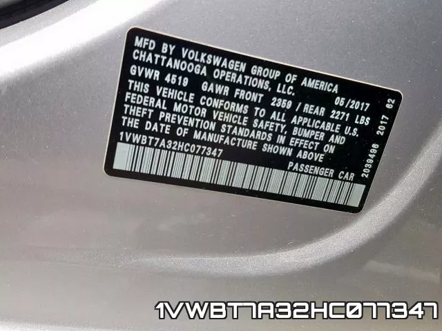 1VWBT7A32HC077347 фото 2