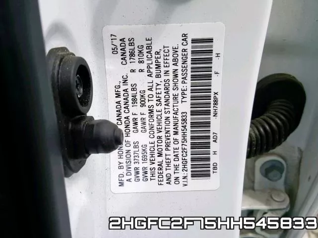 2HGFC2F75HH545833 фото 2