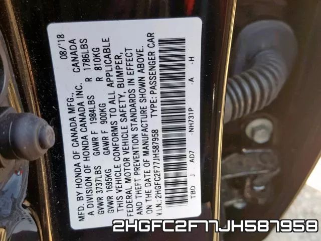 2HGFC2F77JH587958 фото 2