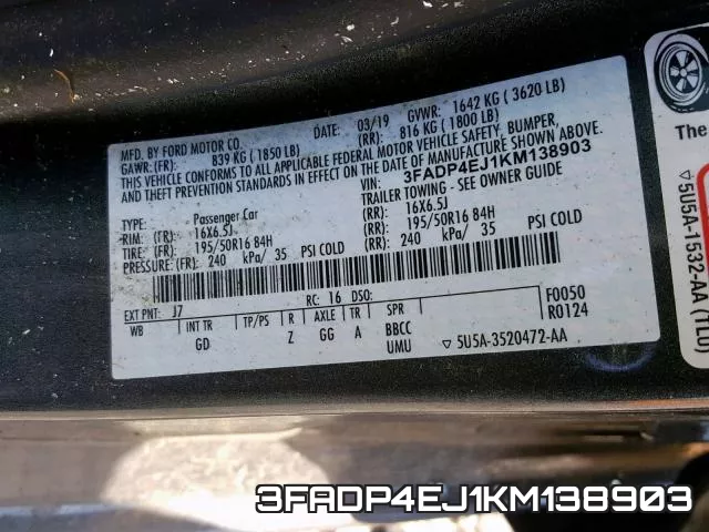 3FADP4EJ1KM138903 фото 2