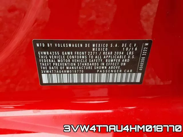 3VW4T7AU4HM018770 фото 2