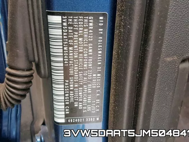 3VW5DAAT5JM504841 фото 2