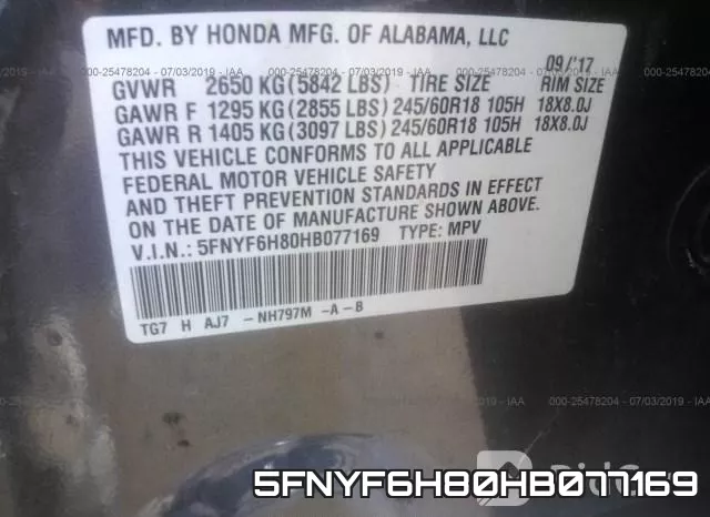 5FNYF6H80HB077169 фото 10