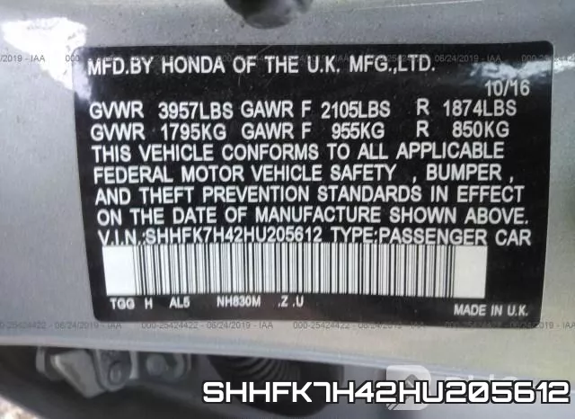 SHHFK7H42HU205612 фото 10