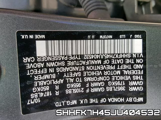 SHHFK7H45JU404532 фото 2