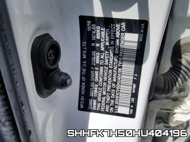 SHHFK7H50HU404196 фото 2