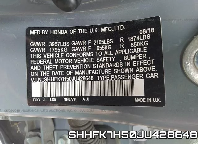 SHHFK7H50JU428648 фото 10