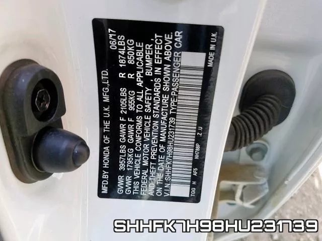 SHHFK7H98HU231739 фото 2