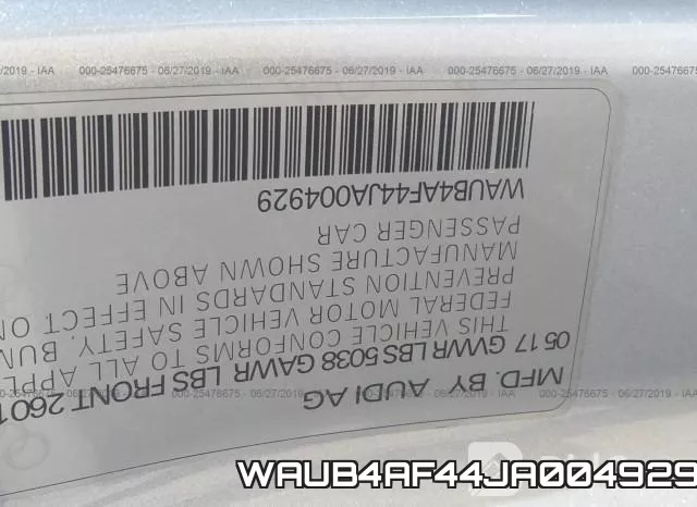 WAUB4AF44JA004929 фото 10