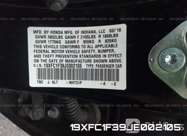 19XFC1F39JE002105 фото 10