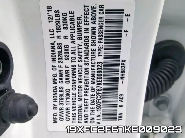 19XFC2F67KE009023 фото 2
