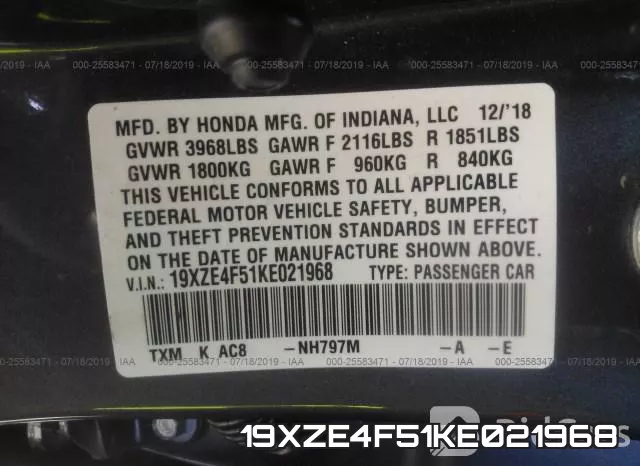 19XZE4F51KE021968 фото 10